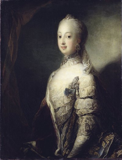 Sophie Madeleine Dánská, královna Švédska a Finska - Portrét Sophie Magdaleny Dánské (1746-1813), královny Švédska, Pilo, Carl Gustaf (1711-1793). Olej na plátně od Carl Gustaf Pilo