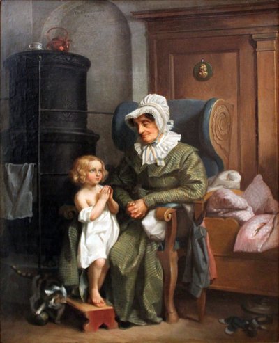 Německy: Großmutter mit betendem Kind Babička s modlícím se dítětem od Carl Hartmann