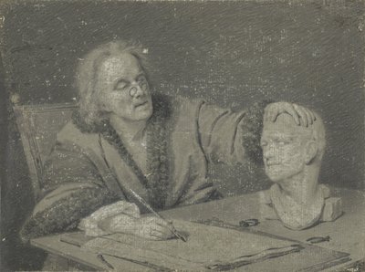 Navrhovatel skicující sádrovou hlavu od Carl Heinrich Mylius