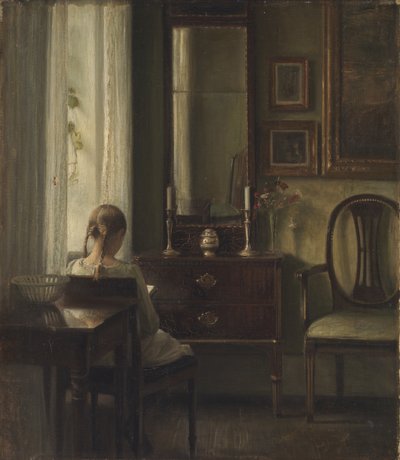 Interiér s dívkou čtení od Carl Holsoe