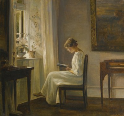 Interiér s žena čtení od Carl Holsoe