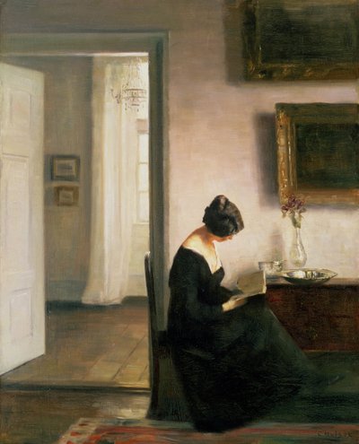 Žena čtení v interiéru od Carl Holsoe