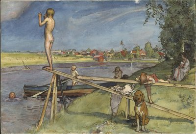 Příjemné koupaliště. Ze sbírky „A Home“ (26 akvarelů) od Carl Larsson
