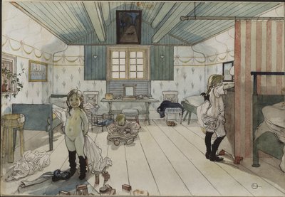 Chambre de petites filles - Malý dívčí pokoj, Larsson, Carl (1853-1919). Akvarel na papíře. Rozměr: 32 x 43 cm. Národní muzeum Stockholm od Carl Larsson