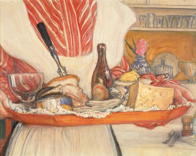 Pokojská, podnos na snídani, detail od Carl Larsson