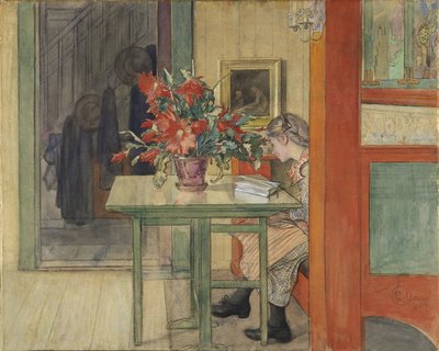 Lisbeth Reading (wc s temperou na papíře) od Carl Larsson