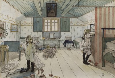 Mammas and the Small Girls Room, ze série A Home, kolem roku 1895 (wc na papíře) od Carl Larsson