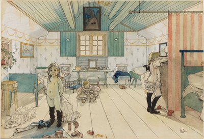 Pokoj matky a malých dívek. Z díla Domov (26 akvarelů) od Carl Larsson