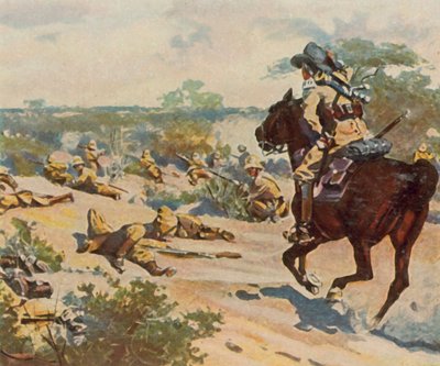 V Okaharui, 3. dubna 1904 (vylepšená barevná litografie) od Carl Ludwig Friedrich (after) Becker