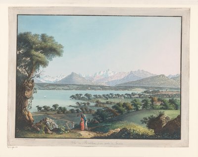 Pohled na Ženevu s Mont-Blanc v pozadí Pohled na Mont-Blanc a část Ženevy (titul na objektu) od Carl Ludwig Hackert