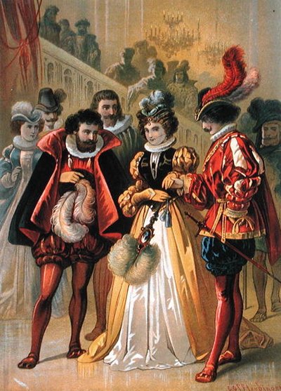Popelka na plese, ilustrace k „Popelce“ od Charlese Perraulta (1628-1703) (barevná rytina) od Carl Offterdinger