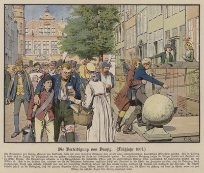 Civilisté pomáhající Prusům zraněným při obraně Gdaňsku, jaro 1807 (barva litho) od Carl Röchling