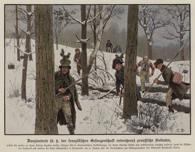 Pruští vojáci vyhýbající se francouzskému zajetí, leden 1807 (barva lito) od Carl Röchling