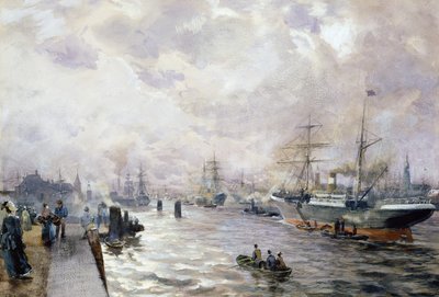 Plachetnice v přístavu Hamburk, 1889 (wc a kvaš na papíře) od Carl Rodeck