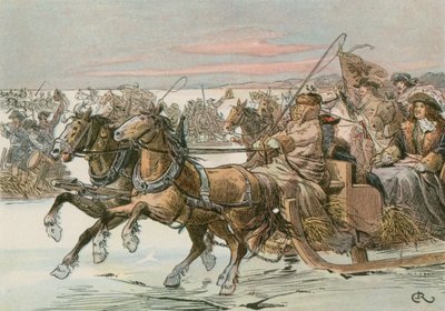 Frederick William, velký kurfiřt (1620-1688), překračující Kuronskou lagunu na saních při výpravě proti Švédům v roce 1678 od Carl Rohling