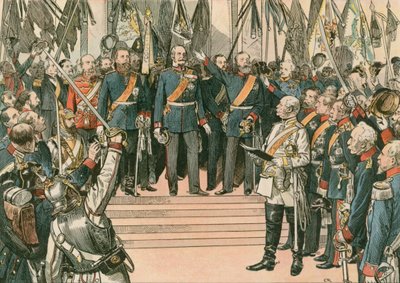 Wilhelm I., pruský král a první německý císař (1797-1888), je uznán jako císař nově sjednocené Německé říše na základě Versailleské smlouvy v roce 1871 od Carl Rohling