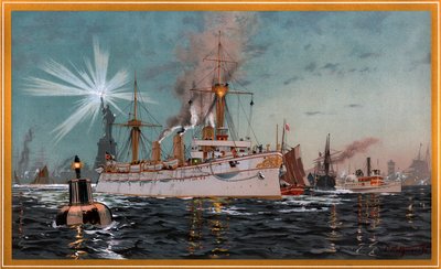 Císařovna Augusta opouští New York, chromolitografie C. Saltzmann 95, č. 13 z knihy G. Wislicenus, Unsre Kriegsflotte od Carl Saltzmann