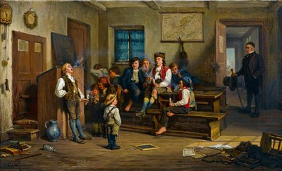 Zakázané ovoce (ve třídě školáci kouří dýmku) - Zakázané ovoce - Carl Bernhard Schloesser (1832-po 1914). olej na plátně od Carl Schlosser