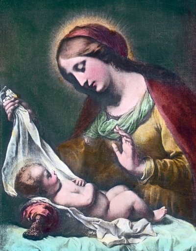 Madona s dítětem. Obraz (nedatovaný) od italského barokního malíře Carla Dolciho (1616-1686). Datace obrazu: kolem roku 1900. Archiv Carla Simona od Carl Simon