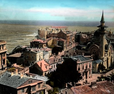 Rumunsko, město Constanta, jeden z největších černomořských přístavů. Pohled na Velkou mešitu Mahmudiye, datum snímku: kolem roku 1920. Archiv Carla Simona od Carl Simon