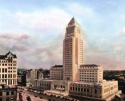 Spojené státy americké, California, Los Angeles City Hall, postaveno v letech 1926 - 1928, datace snímku: kolem roku 1931. Archiv Carla Simona od Carl Simon