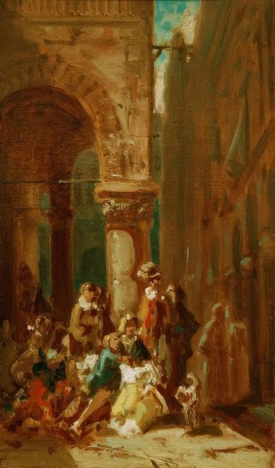 Cestující lidé: herci v Loggia dei Lanzi ve Flo od Carl Spitzweg
