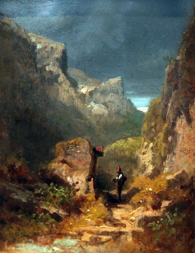 Horská krajina s Marterlem na skále od Carl Spitzweg