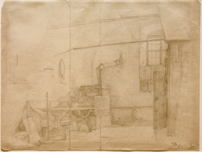 Kachlová kamna v selském pokoji od Carl Spitzweg
