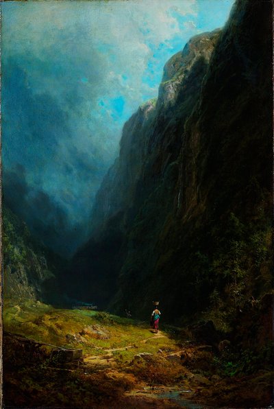 ""Paysage de haute vallee alpine"" Vue du mont Wendelstein Allemagne (V krajině alpského vysokého údolí s horou Wendelstein) Peinture de Carl Spitzweg (1808-1885) Olej na plátně vers. 1871 Rozměr 88,5x59 cm Muzeum Kunstpalast od Carl Spitzweg