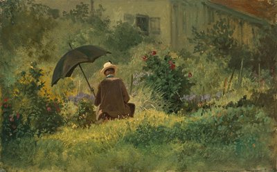 Malíř v zahradě, kolem roku 1860 (olej na plátně) od Carl Spitzweg