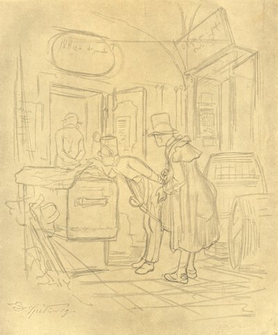 Zollvisitation I, polovina konce 19. století, c1924. od Carl Spitzweg