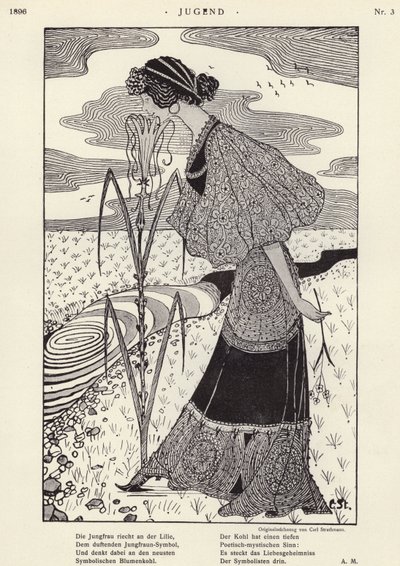 Žena vonící květina (litho) od Carl Strathmann