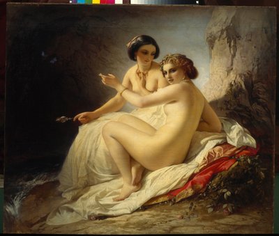 ""Dvě dívky v jeskyni"" (Dvě dívky v jeskyni) Obraz Timofei Neff (Carl Timoleon von Neff) (1805-1876) - 1859 - Olej na plátně - Státní ruské muzeum, Petrohrad od Carl Timoleon von Neff