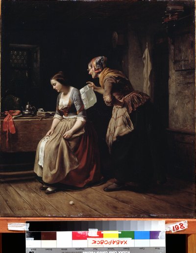 ""Dopis"" (Dopis) Sluha přináší dopis mladé dívce v zoufalství. Obraz Carl Wilhelm Hubner (1814-1879) Muzeum umění Dálného východu 19. století, Chabarovsk, Rusko od Carl Wilhelm Hübner