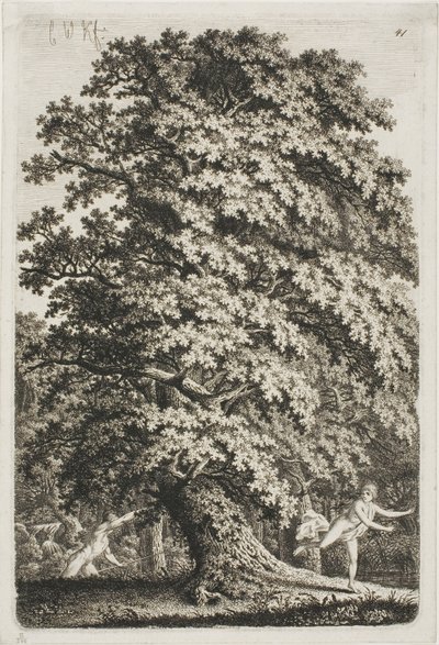Žena prchající před mužem s kopím v lese od Carl Wilhelm Kolbe the elder