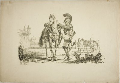 Střelec nasedající na koně od Carle Vernet