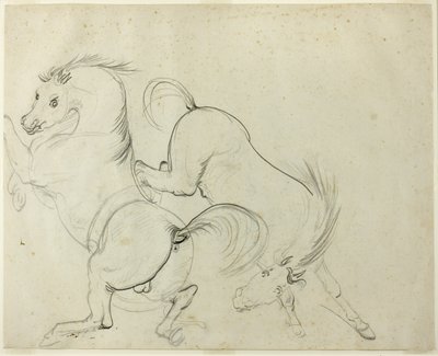 Dva koně skotačení (recto); Muž na kopajícím koni (verze) od Carle Vernet