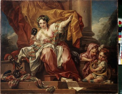Alegorie komedie. Obraz Carle Van Loo (1705-1765). Olej na plátně od Carle van Loo