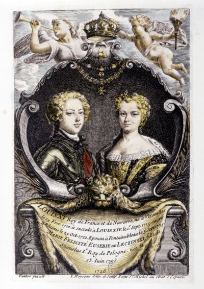 Ludvík XV. a Marie Lečínská: Ludvík XV. (15 let) a Marie Lečínská (22... od Carle van Loo