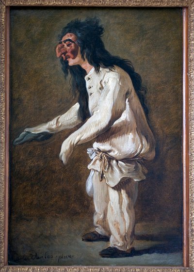 Polichinella (Pulcinella). Obraz Carle Van Loo (1705-1765), Olej na plátně od Carle van Loo