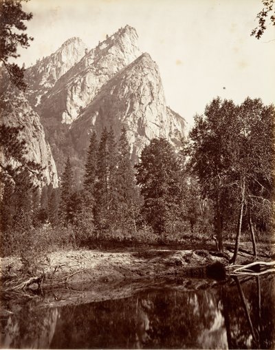 Tři bratři, Yosemite, ca. 1872, vytištěno ca. 1876. od Carleton E. Watkins.