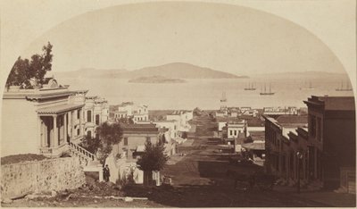 Ostrov Alcatraz a Sanfranciský záliv, pohled na sever, 80. léta 19. století (foto) od Carleton Emmons Watkins