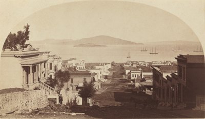 Ostrov Alcatraz a záliv San Francisco, pohled na sever, 80. léta 19. století. od Carleton Emmons Watkins