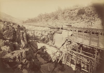 Zavádění výtahu, Golden Feather, Oroville,1891 (foto) od Carleton Emmons Watkins