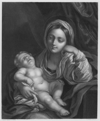 Panna a dítě, z obrázku v královské sbírce (rytina) od Carlo (after) Maratta or Maratti