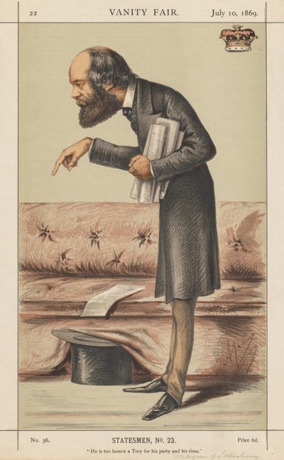 Vanity Fair: Statesman, č. 23 Na svou stranu a dobu, 1869, je příliš čestný tory. od Carlo
