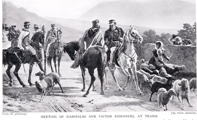 Setkání Garibaldiho a Victora Emmanuela v Teano, ilustrace z „Hutchinsonových dějin národů“ od Carlo Ademollo