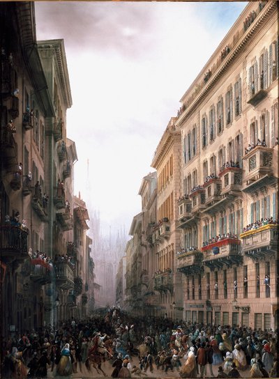 Karneval v Milánské ulici (olej na plátně, kolem roku 1847) od Carlo Bossoli