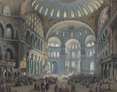Interiér chrámu Hagia Sophia v Konstantinopoli od Carlo Bossoli
