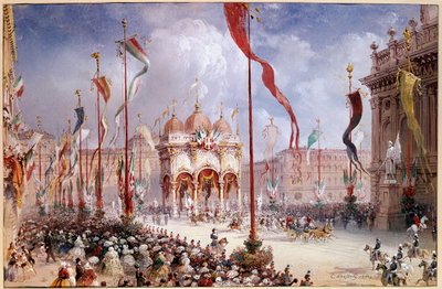 Risorgimento - Victor-Emmanuel II (Victor-Emmanuel) (Vittorio Emanuele) (1820-1878) při otevření italského parlamentu dne 02.04.1860 (olej na plátně) od Carlo Bossoli